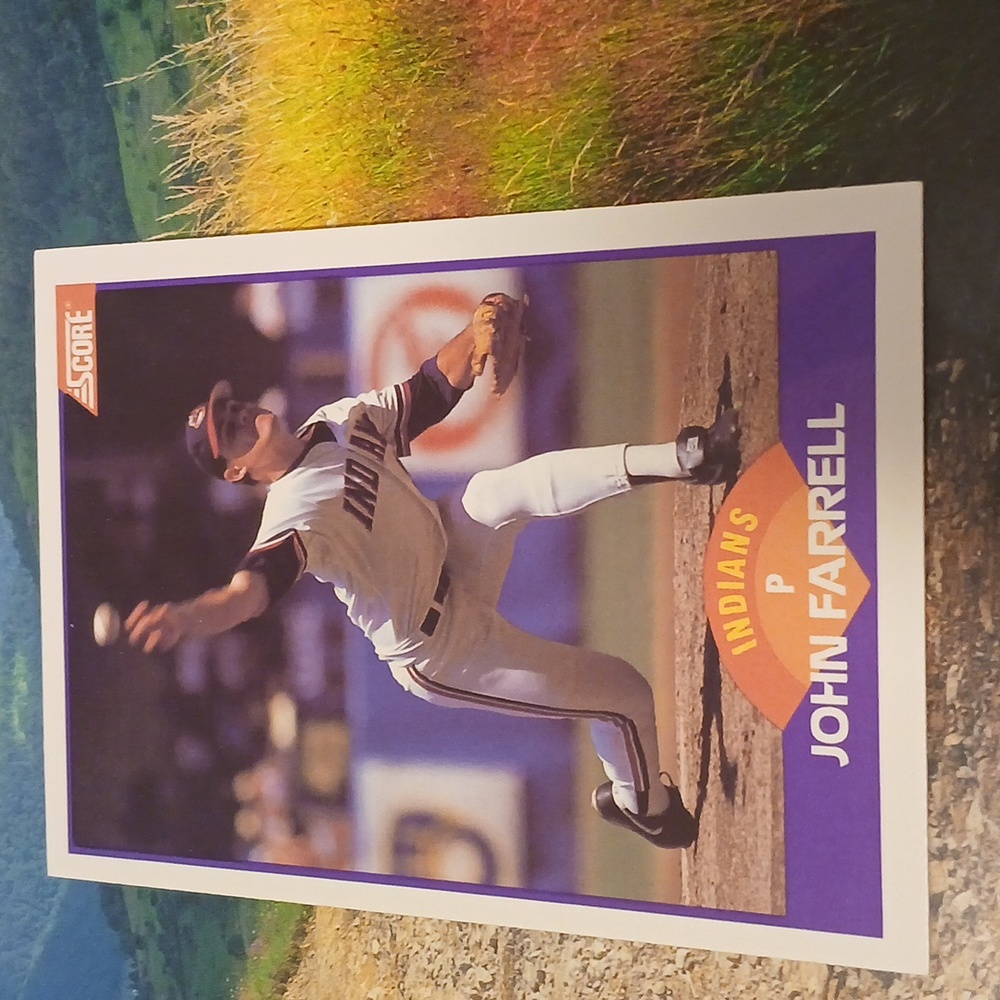John farrell Indians 2.5 in x 3.5 in purple orange white red baseball card